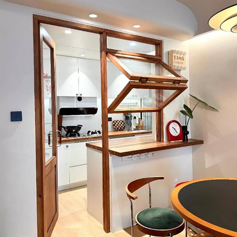 折叠窗实木门窗左右推拉窗定制开 ??放式厨房门连窗上下提拉窗室