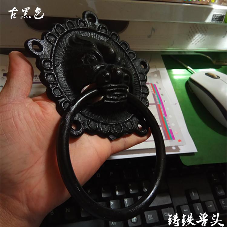 铸铁兽头门环中式大门铁拉手门环拉手仿古加厚虎头狮子头复古把手