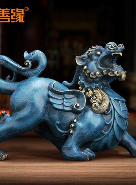 《飞天貔貅》招财貔貅摆件铜皮丘公母一对家居店铺办公室开业礼品