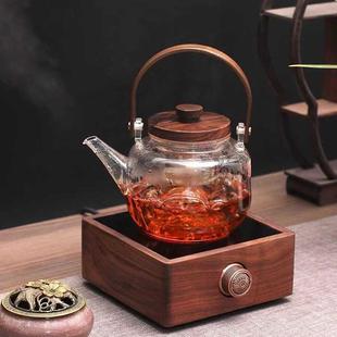 提梁玻璃蒸煮茶壶家用办公小型网红烧水炉 胡桃木电陶炉煮茶器日式