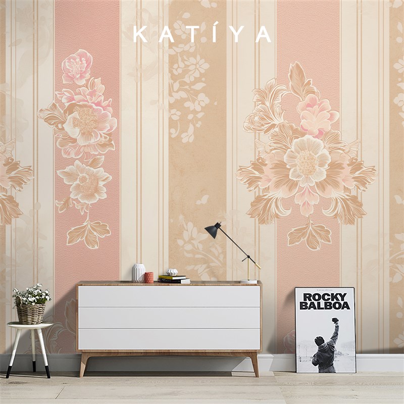 Katiya美式花朵复古墙布电视背景墙卧室壁纸全屋定制壁画2025新款
