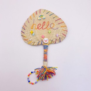 Peach 桃心手摇扇草编扇清凉女HD4349A13 Girl甜酷辣妹粉蒲扇夏季