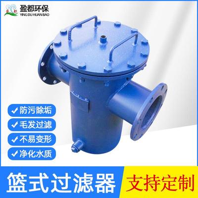 工业篮式过滤器污水毛发过滤器DN150法兰接口直通平底蓝式除污器