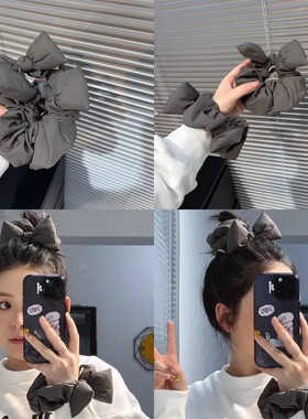 韩国泡泡棉蝴蝶结发圈高级感雾灰色蓬松枕头丸子头发绳低马尾头绳