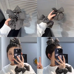 韩国泡泡棉蝴蝶结发圈高级感雾灰色蓬松枕头丸子头发绳低马尾头绳