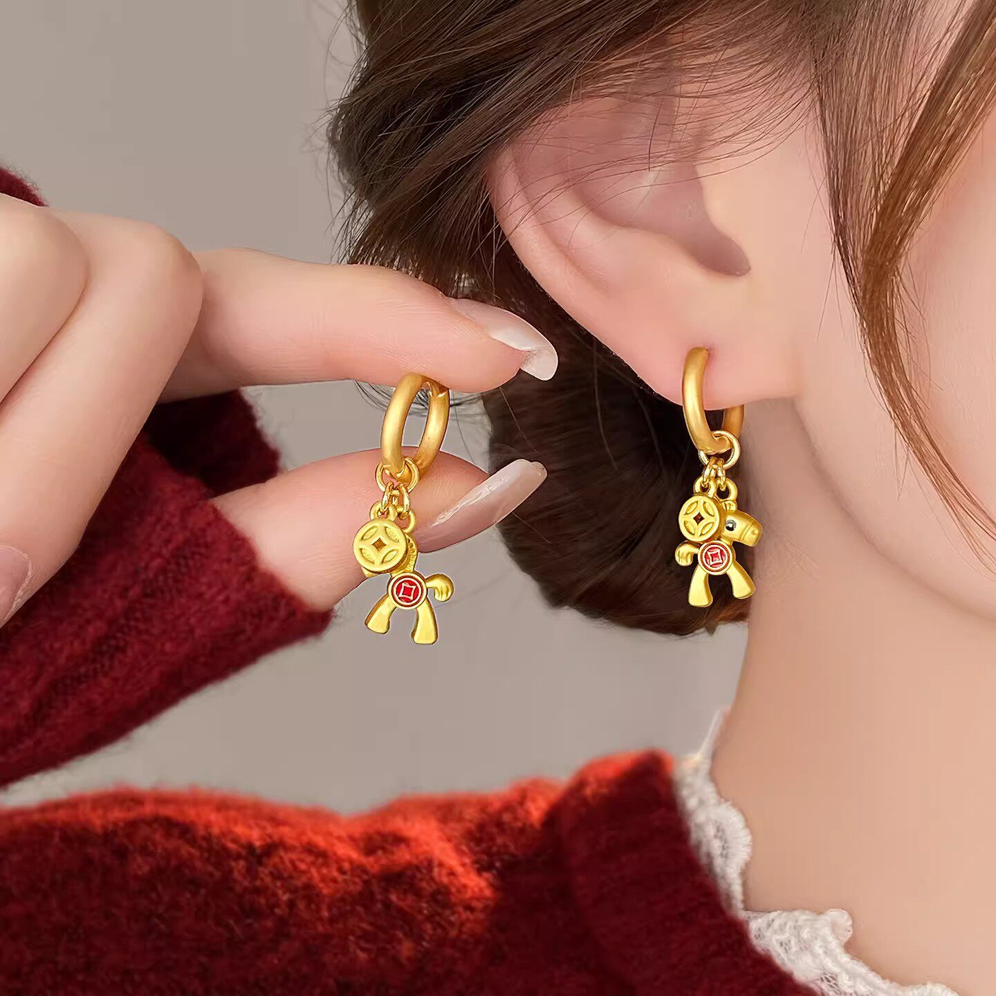 本命年生肖小马耳扣无耳洞耳夹过年耳饰耳环耳钉女2026新款爆款