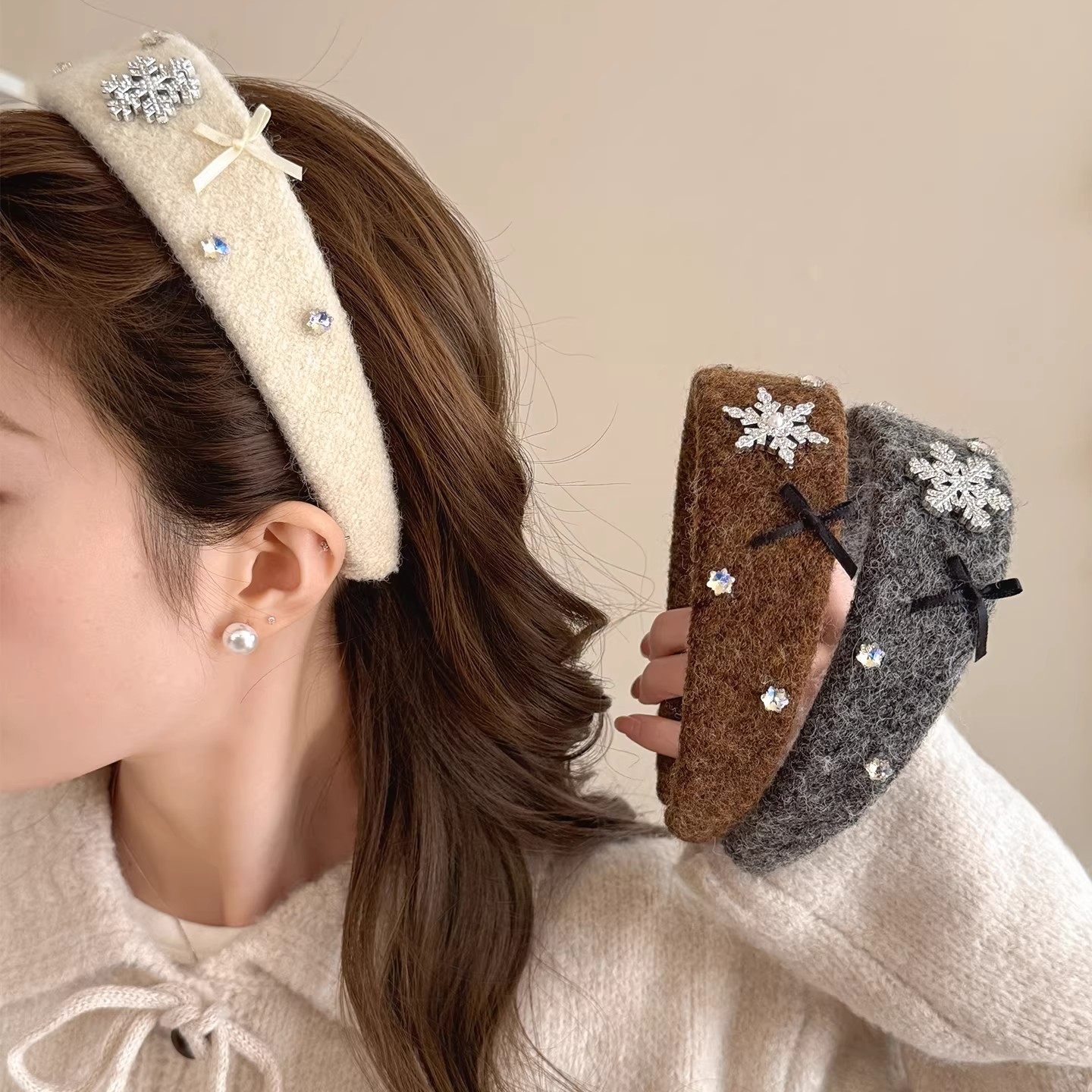超仙雪花闪钻毛绒蝴蝶结宽边发箍女氛围感日常外出头箍高颅顶发卡,饰品/流行首饰/时尚饰品新,发饰,淘宝优惠券,粉丝福利购,淘宝优惠卷