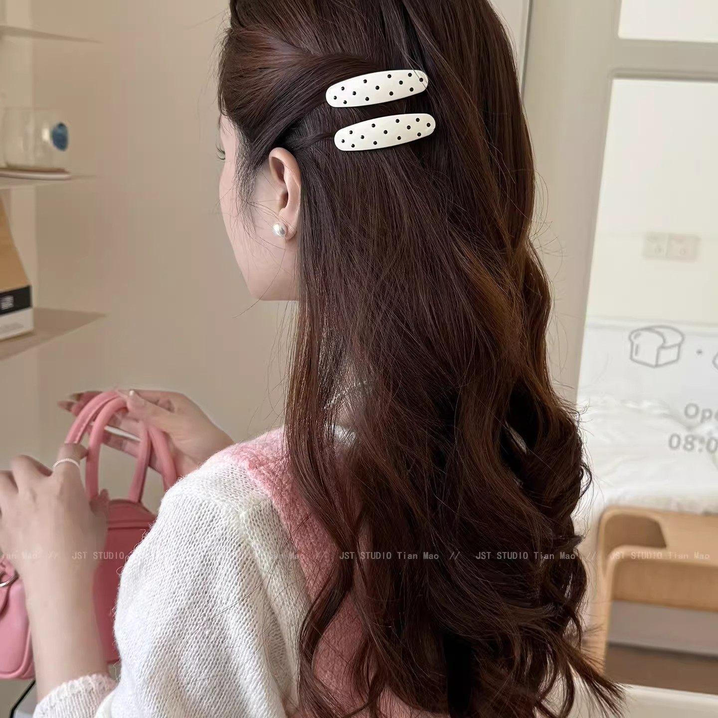 黑白波点椭圆发夹女刘海侧边夹发卡卡通甜美鸭嘴夹bb夹可爱无痕夹,饰品/流行首饰/时尚饰品新,发饰,淘宝优惠券,粉丝福利购,淘宝优惠卷