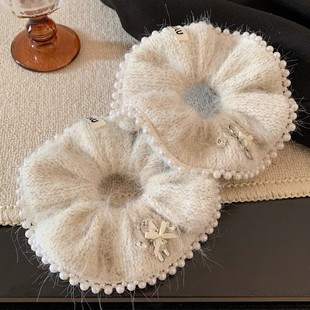 高级感秋冬毛绒水晶小熊珍珠大肠发圈女韩系扎头发丸子头发绳头绳