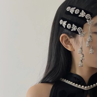 新中式 民族风绿松石蝴蝶流苏发夹边夹刘海夹子蒙古族草原旅游发饰