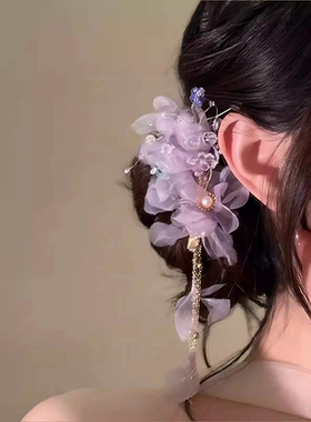 紫藤之恋~绝美森系紫色花朵发夹女夏季超仙头花发饰发卡子盘发器