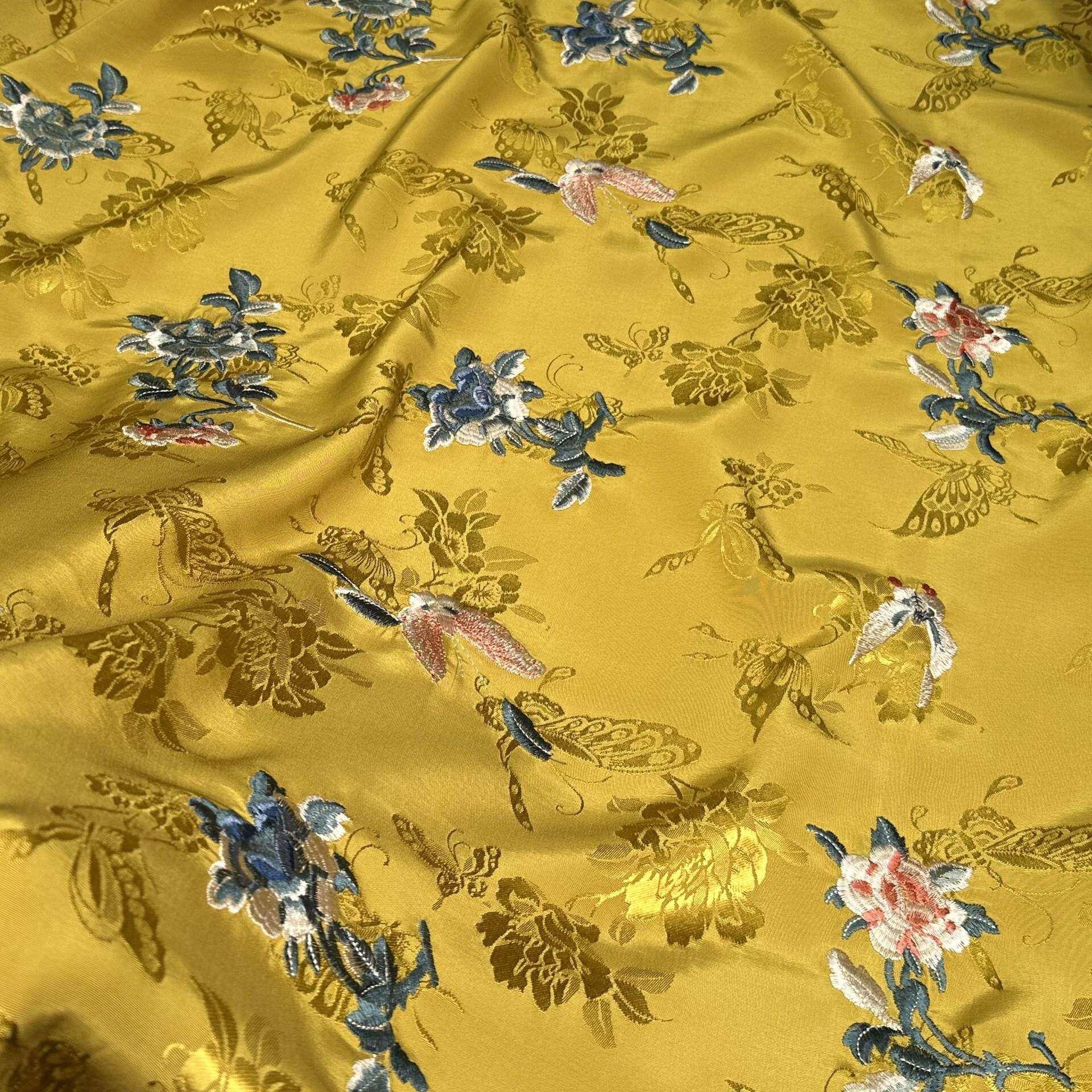新款人丝提花面料 清代汉服旗袍重磅蝶恋花绣花面料