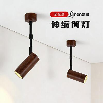 胡桃木纹复古明装筒射灯无主灯防眩护眼过道走廊灯伸缩调节吸顶灯