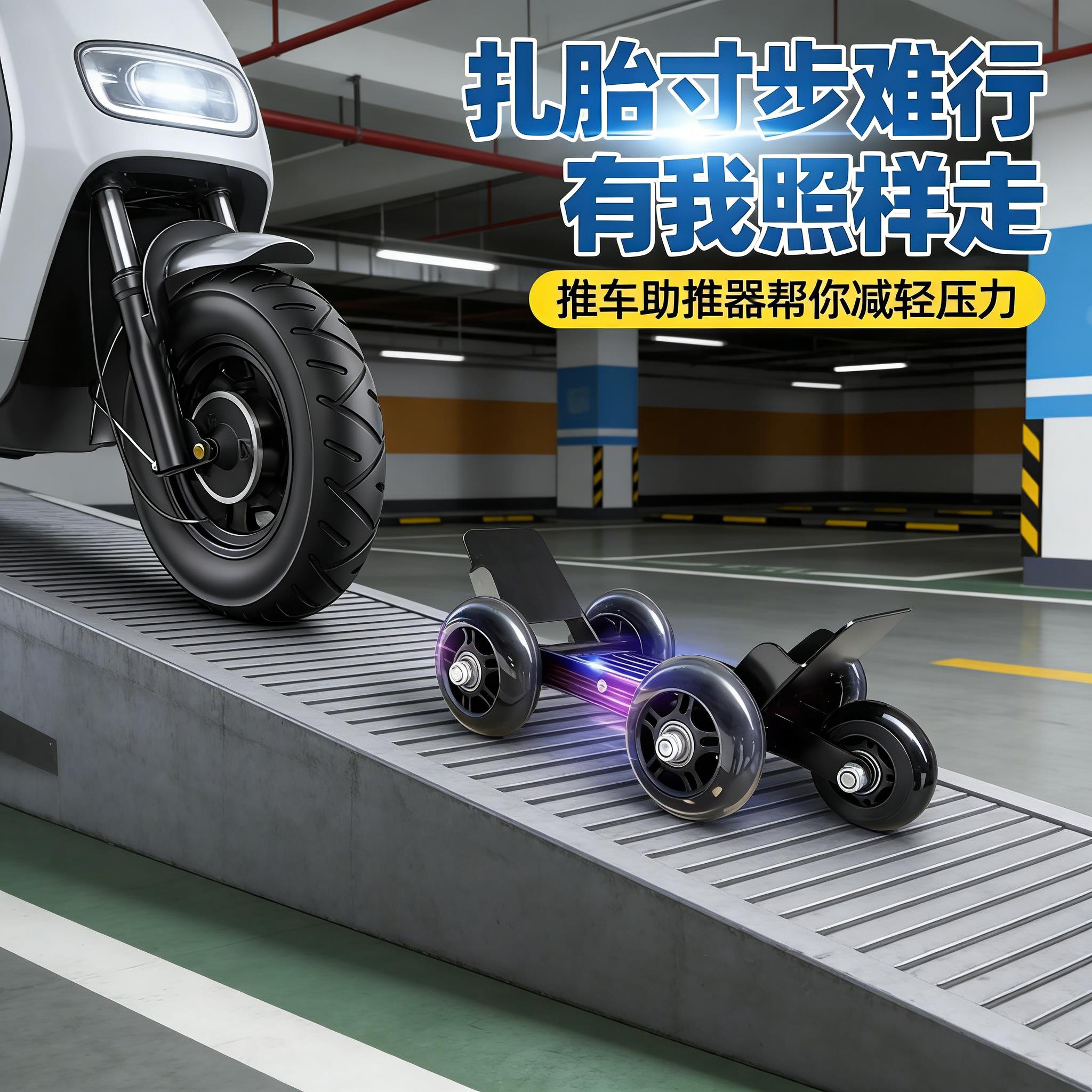 电动车推车助力器超强承重升级加厚钢板耐磨滑轮电瓶车瘪胎助推器