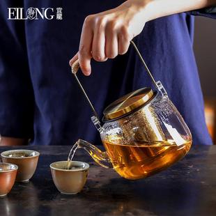 台湾宜龙茶具璀璨耐热玻璃烧水提梁壶加厚家用煮茶内胆花茶壶日式