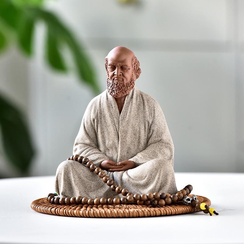 中式禅意紫砂达摩祖师爷坐像创意摆件家居客厅茶室茶宠陶瓷装饰品