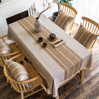 桌布布艺棉麻原木风餐桌布现代日式轻奢高级感条纹茶几布实木台布