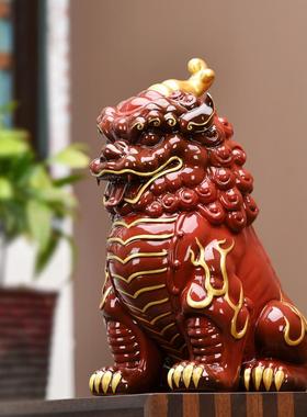 大号貔貅摆件一对红色陶瓷新中式家居客厅装饰办公室桌面招财摆设