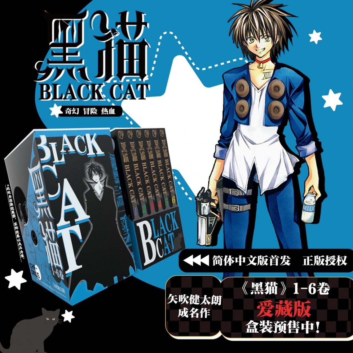 【赠折页卡*2+明信片*12】《黑猫》卷1-12 爱藏版 矢吹健太朗作品 blackcat 周刊少年jump 简体中文版 黑猫奇幻热血冒险漫画