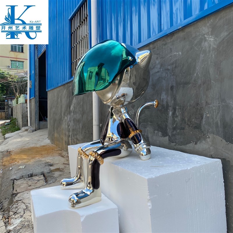 电镀猫咪雕塑创意软装饰品酒店大堂装置艺术品样板房大型落地摆件