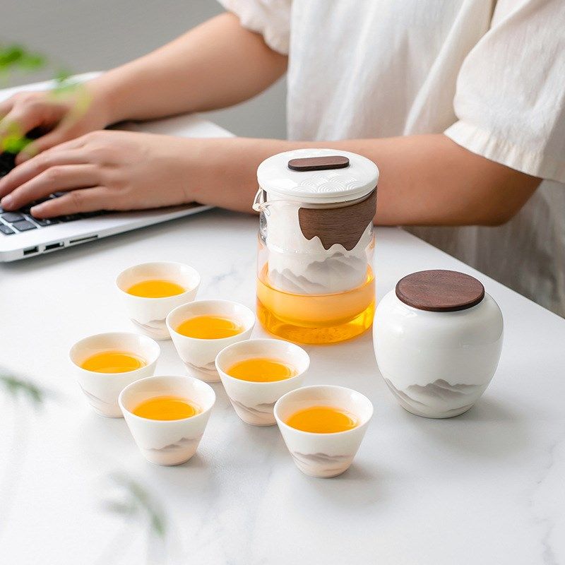 便携式旅行茶具一壶六杯陶瓷高端户外露营喝茶装备精致快客杯,餐饮具,旅行茶具,淘宝优惠券,粉丝福利购,淘宝优惠卷