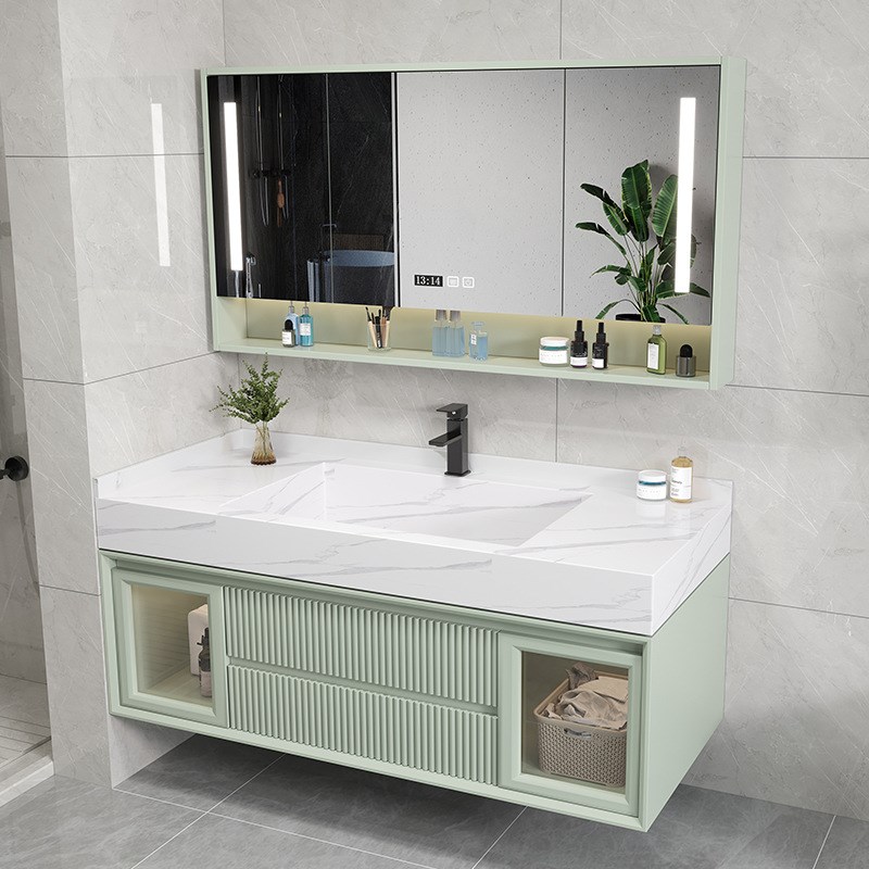 简约岩板一体现代轻奢智能浴室柜组合洗脸洗手池洗漱双台盆卫生间