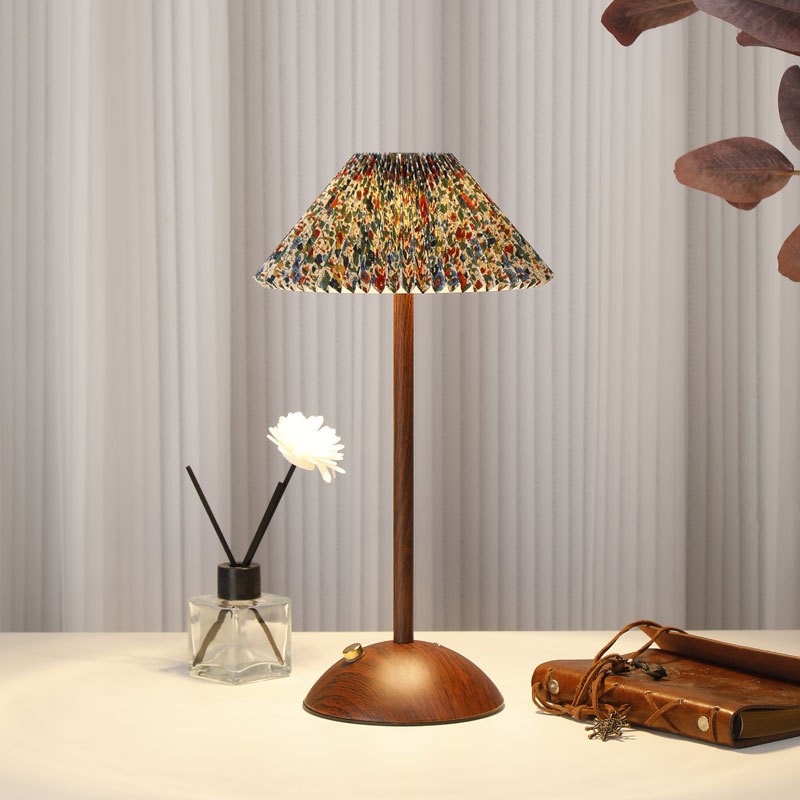 充电复古碎花台灯高级感铁艺布艺灯法式田园风主卧室床头灯氛围灯