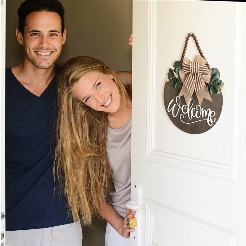 跨境welcome立体木牌背景墙装饰庭院大门挂橱窗壁挂装饰新款花环