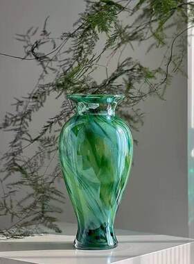 轻奢绿宝石花瓶琉璃插花摆件客厅餐桌装饰玻璃水培鲜花玫瑰高级感