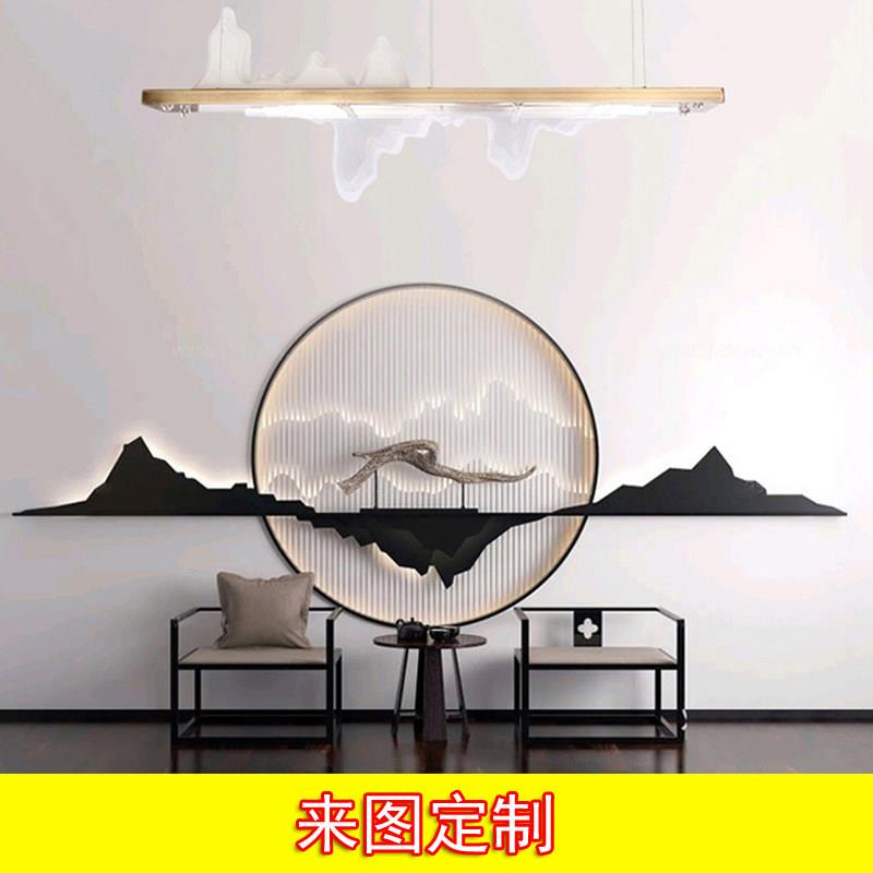 新中式铁艺金属圆形壁灯客厅背景墙面壁挂卧室玄关样板房软装饰品