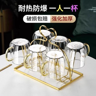 轻奢带把手喝水杯子ins风 客厅家用杯子耐高温防爆透明玻璃杯套装