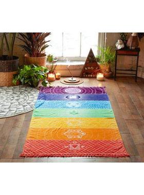 波西米亚曼陀罗挂毯冥想Chakras颂钵疗愈彩虹挂布户外沙滩巾披肩