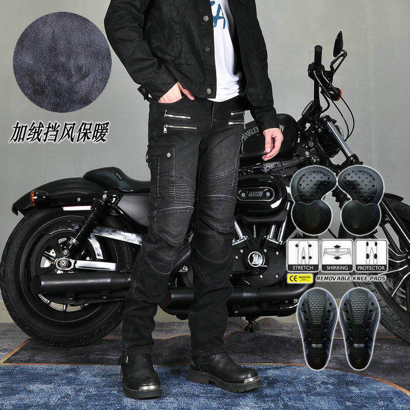 LOONG BIKER 机车牛仔裤男冬季覆古休闲 机车骑行裤抓绒防摔裤