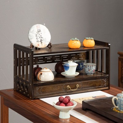 电视柜上的收纳置物架中式茶具收纳架多层客厅台面小型博古架茶壶