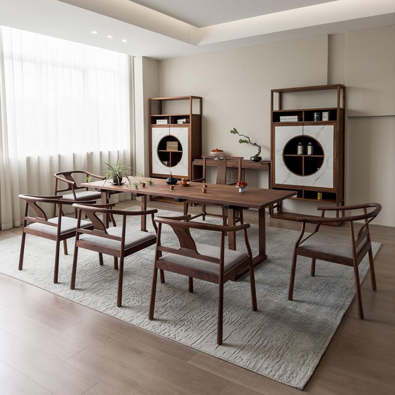 餐桌茶桌一体两用新中式实木办公室干泡台客厅家用胡桃木泡茶桌