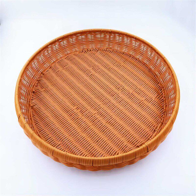 大号簸箕仿藤圆形包子馒头筐家用托盘水果篮编织收纳盘晒瓜皮晒框