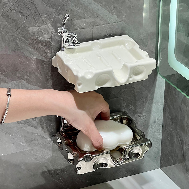 创意可爱沥水陶瓷肥皂盒挂壁免打孔卫生间洗手洗漱台收纳放香皂托
