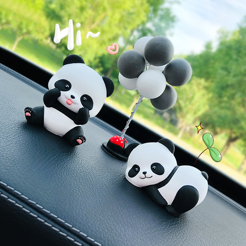 车内饰品摆件2023新款可爱熊猫车载香薰汽车中控台装饰女士扩香石