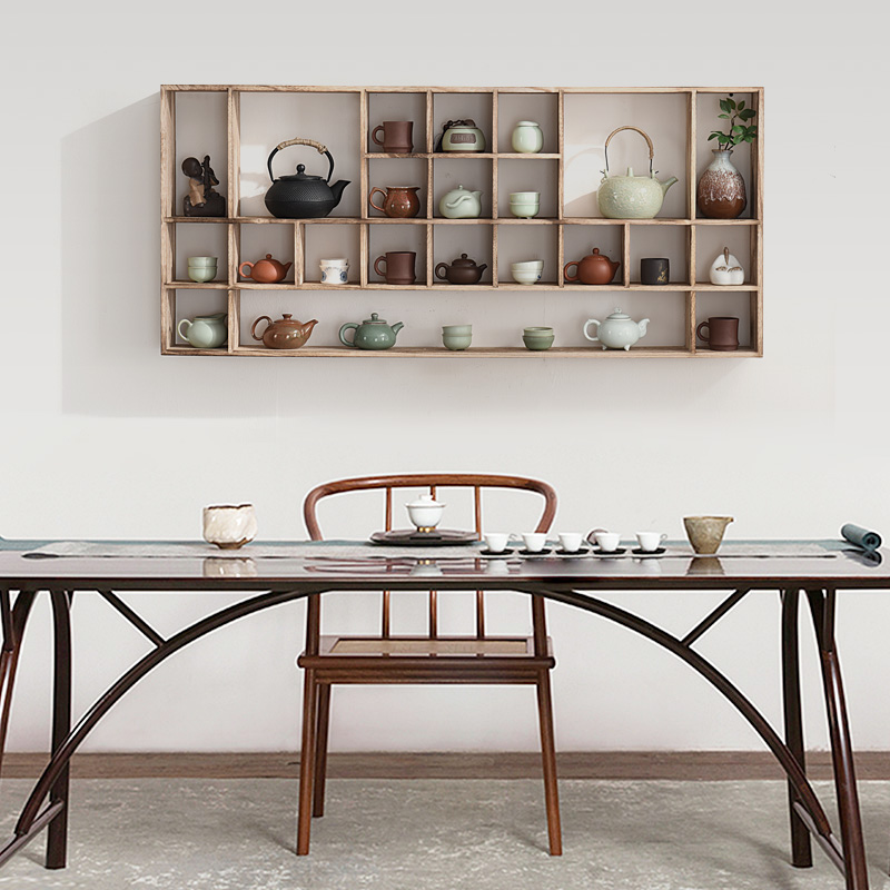 实木茶杯架多宝阁展示博古架置物架茶壶茶具柜壁挂挂墙格子架中式