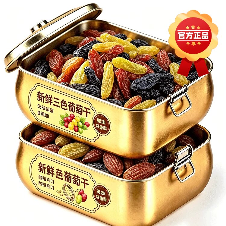 三色葡萄干新疆特产即食大颗粒新货绿香妃黑加仑红提水果干零食