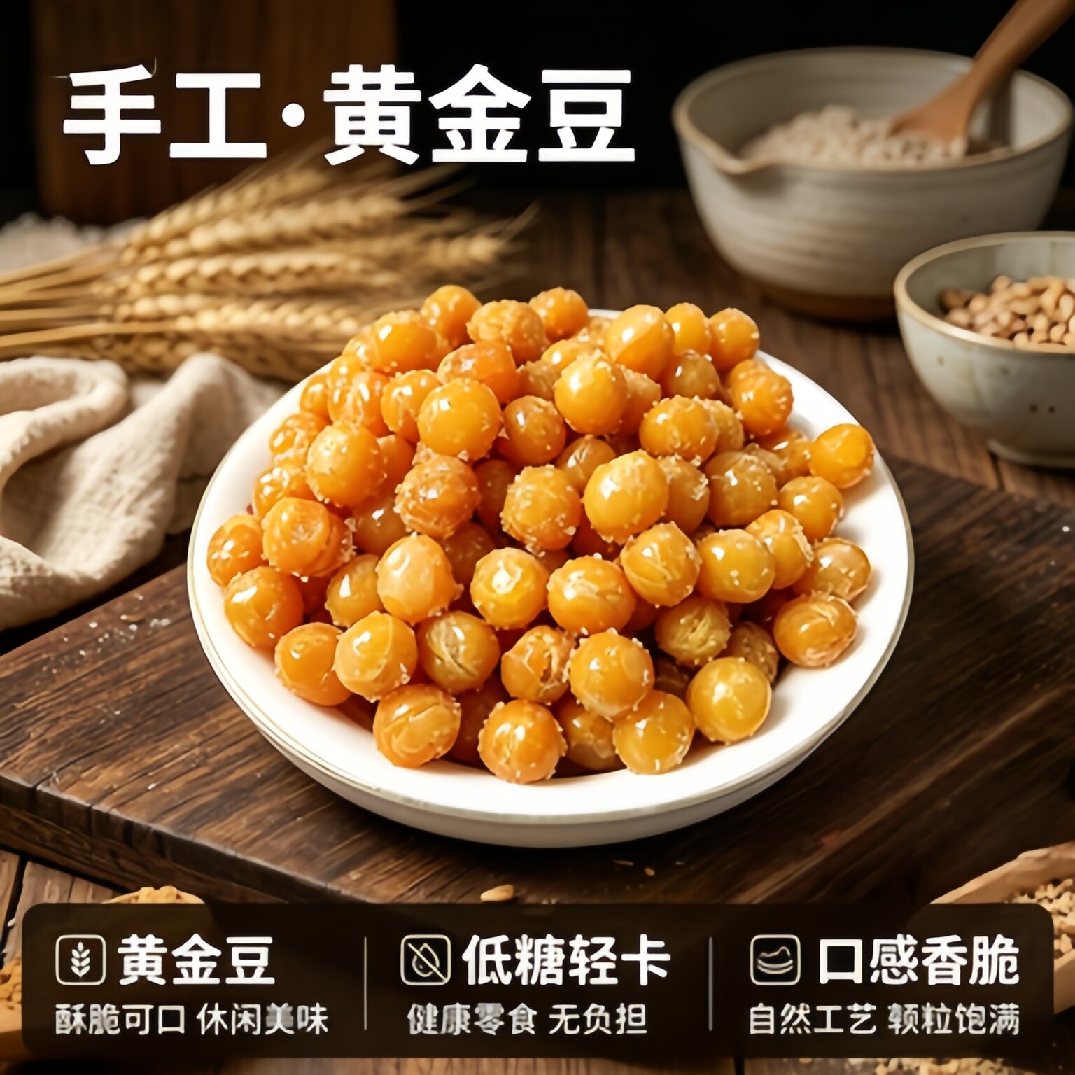 黄金豆油炸豌豆罐装牛肉味香酥脆零食香辣豌豆小下酒菜