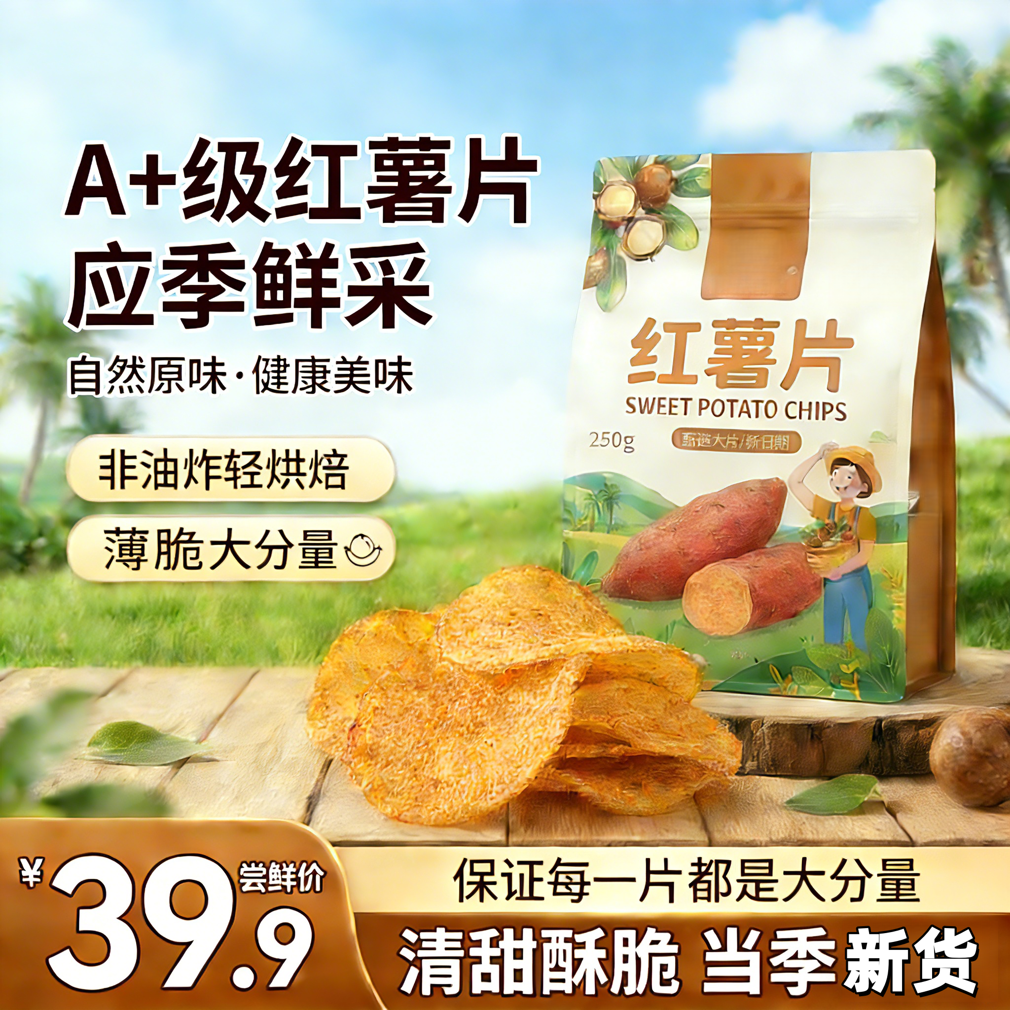 农科院原切红薯片地瓜片香脆脆片干原味纯手工无蔗糖添加番薯零食
