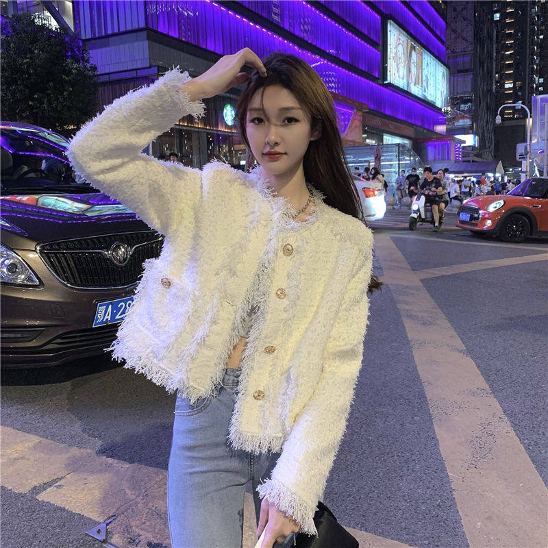 小香风外套女2025秋冬新款韩版宽松加厚名媛气质流苏针织开衫上衣