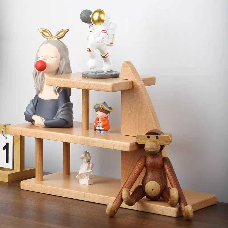 实木杯子化妆品首饰香水桌面置物架口红多肉桌上轻奢多层木收纳架