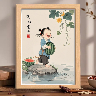 笑口常开相框摆件创意古风少女桌面摆台画无忧无虑学生书房书法