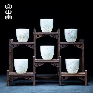 容山堂白瓷彩绘茶杯六度杯小品茗杯斗笠杯功夫茶具主人杯个人单杯