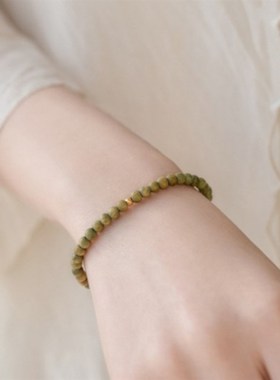 简约素雅檀香木手链细小天然绿檀木复H古民族文艺手串男女学生单