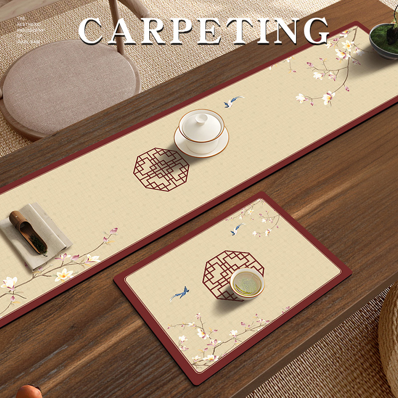 新中式茶几桌布古典茶桌禅意桌旗茶席茶垫吸O水茶台垫布防水垫子