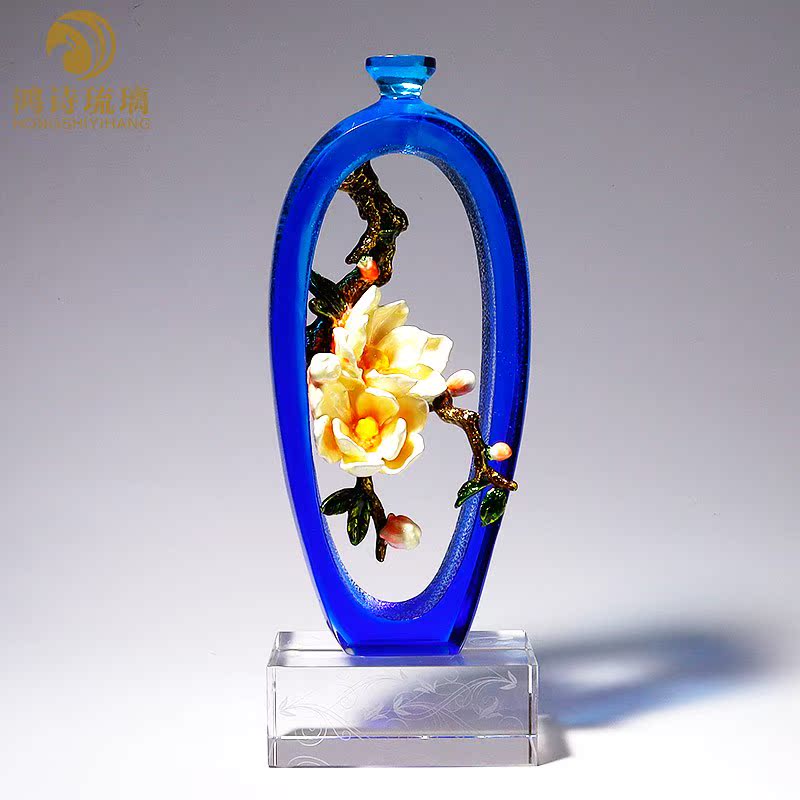 琉璃艺术品玉兰花花瓶摆件家居饰品珐琅彩客M厅酒柜高档轻奢工艺