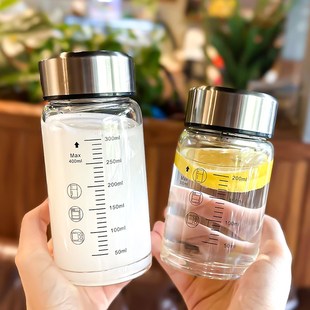 简约办公家用刻度杯子 玻璃水杯女生高颜值便携小巧耐高温2024新款